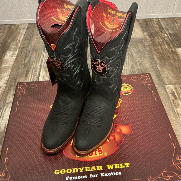 NWT Los Altos Black Leather Western Boots Size 6 - Picture 1 of 16